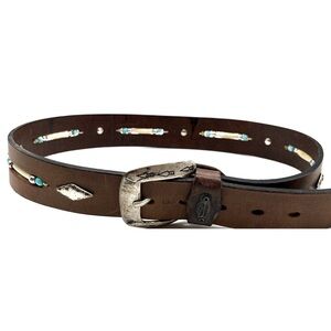 Vittozzi Western Brown Leather Belt Silver Colored Buckle 185 / 70